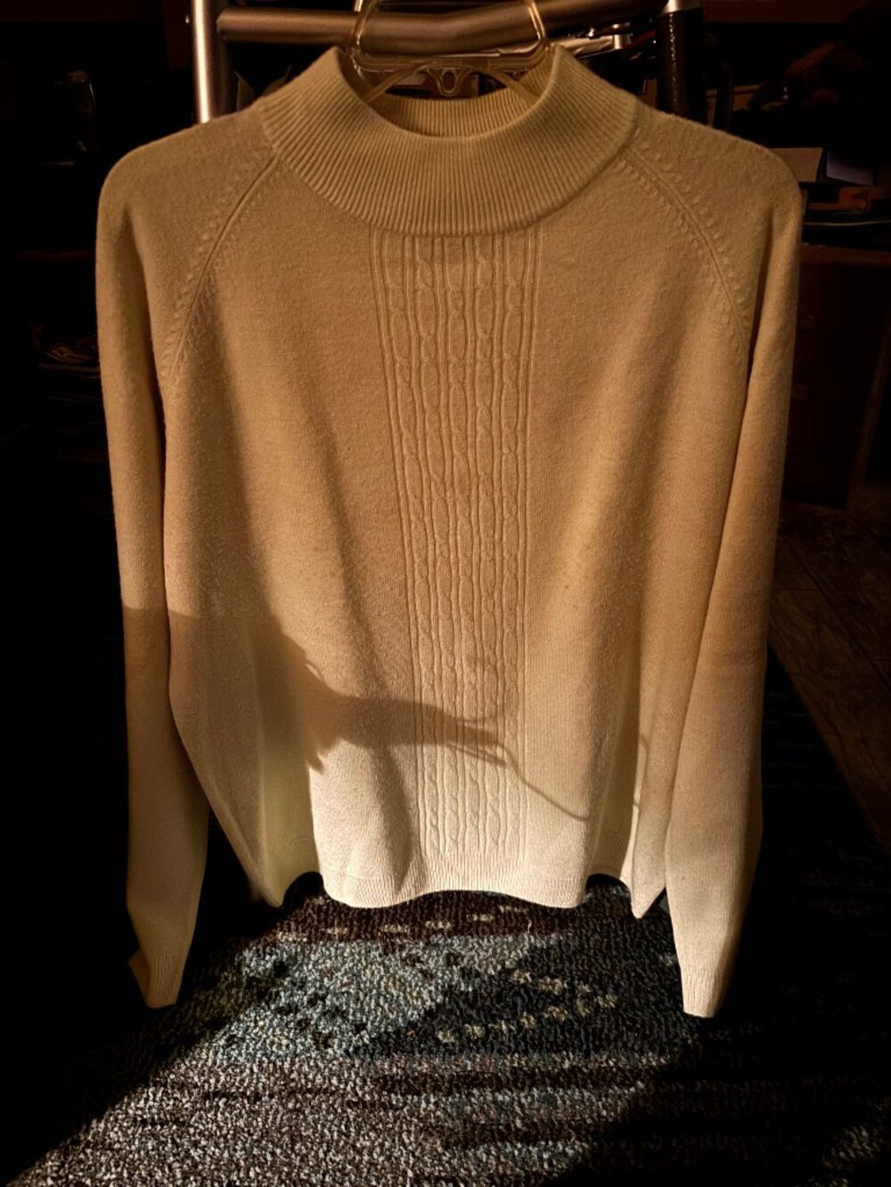 Allison Daley Lime Green Cable Knit Mock Neck Long-Sleeve Sweater, Size LARGE